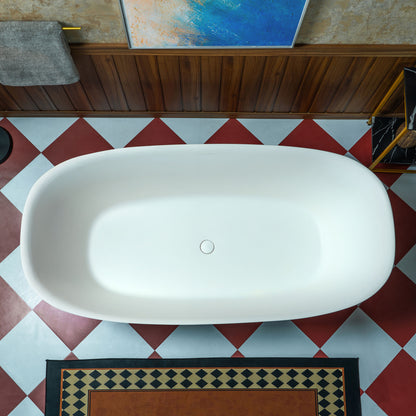 WOODBRIDGE 67" B0048-2.0 | Contemporary Freestanding Solid Surface Stone Resin Bathtub | Matte White Luxury Soaking Tub
