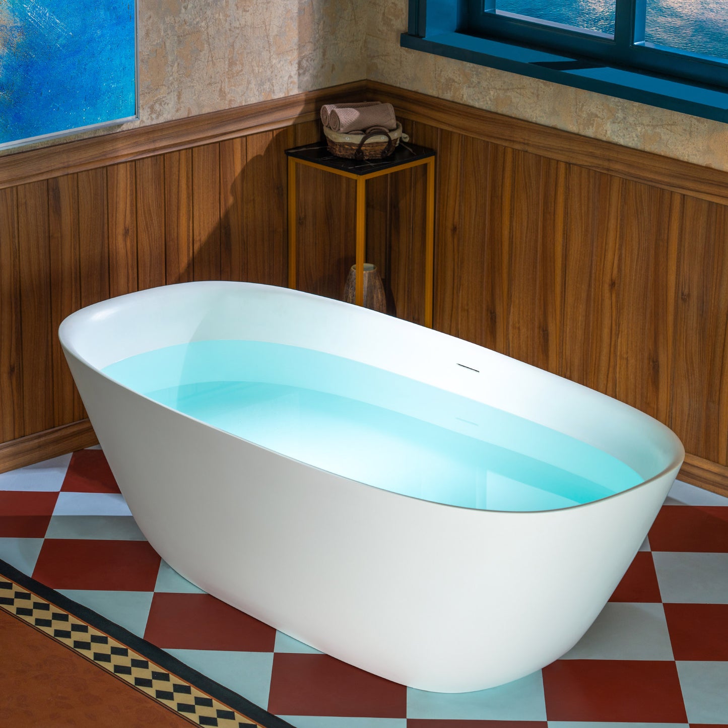WOODBRIDGE 67" B0048-2.0 | Contemporary Freestanding Solid Surface Stone Resin Bathtub | Matte White Luxury Soaking Tub