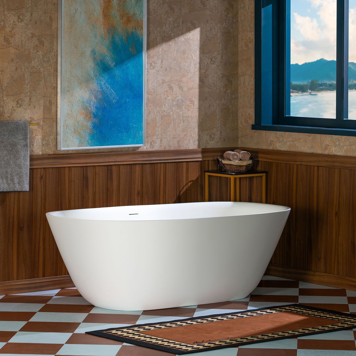 WOODBRIDGE 67" B0048-2.0 | Contemporary Freestanding Solid Surface Stone Resin Bathtub | Matte White Luxury Soaking Tub