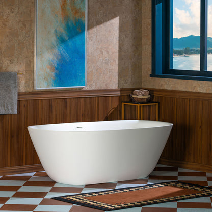 WOODBRIDGE 67" B0048-2.0 | Contemporary Freestanding Solid Surface Stone Resin Bathtub | Matte White Luxury Soaking Tub