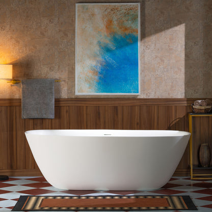 WOODBRIDGE 67" B0048-2.0 | Contemporary Freestanding Solid Surface Stone Resin Bathtub | Matte White Luxury Soaking Tub