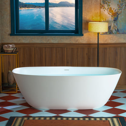 WOODBRIDGE 67" B0048-2.0 | Contemporary Freestanding Solid Surface Stone Resin Bathtub | Matte White Luxury Soaking Tub