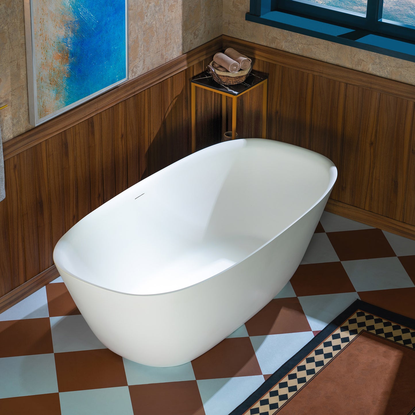 WOODBRIDGE 67" B0048-2.0 | Contemporary Freestanding Solid Surface Stone Resin Bathtub | Matte White Luxury Soaking Tub