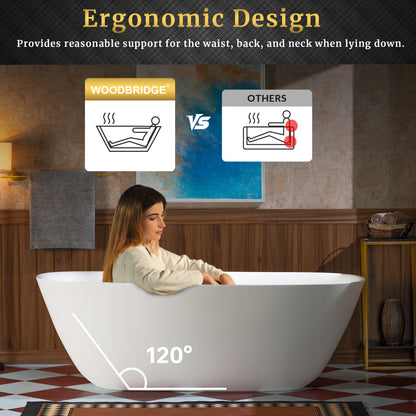 WOODBRIDGE 67" B0048-2.0 | Contemporary Freestanding Solid Surface Stone Resin Bathtub | Matte White Luxury Soaking Tub