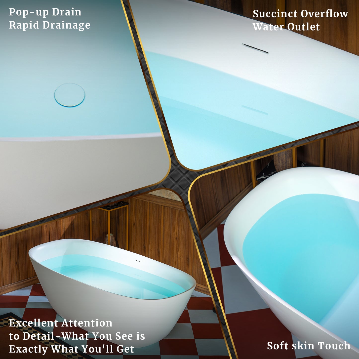 WOODBRIDGE 67" B0048-2.0 | Contemporary Freestanding Solid Surface Stone Resin Bathtub | Matte White Luxury Soaking Tub