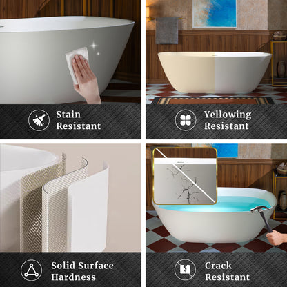 WOODBRIDGE 67" B0048-2.0 | Contemporary Freestanding Solid Surface Stone Resin Bathtub | Matte White Luxury Soaking Tub