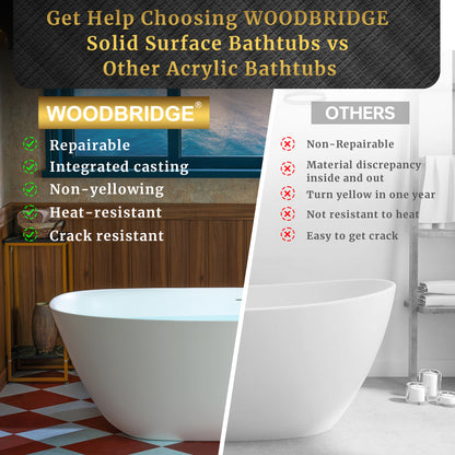 WOODBRIDGE 67" B0048-2.0 | Contemporary Freestanding Solid Surface Stone Resin Bathtub | Matte White Luxury Soaking Tub
