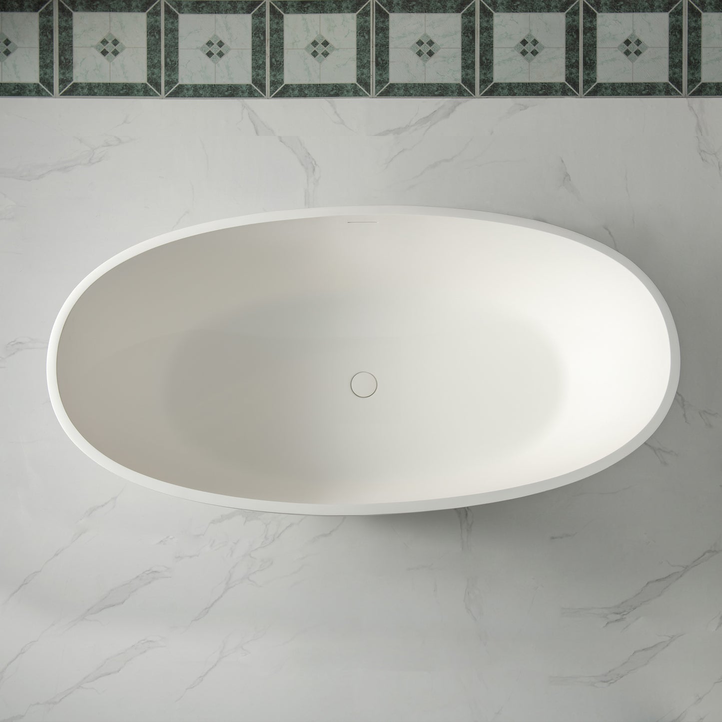 WOODBRIDGE 59" B0055 | Stone Resin Freestanding Soaking Bathtub | Matte White Solid Surface Oval Tub with Integrated Slotted Overflow & Drain