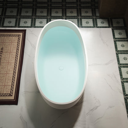 WOODBRIDGE 59" B0055 | Stone Resin Freestanding Soaking Bathtub | Matte White Solid Surface Oval Tub with Integrated Slotted Overflow & Drain