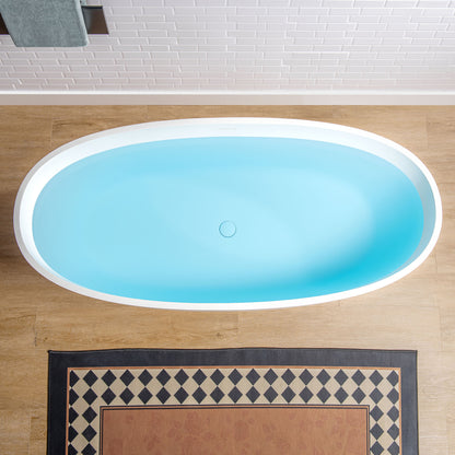 WOODBRIDGE 67" B0045-2.0 | Stone Resin Freestanding Soaking Bathtub | Matte White Solid Surface Oval Tub with Integrated Slotted Overflow & Drain