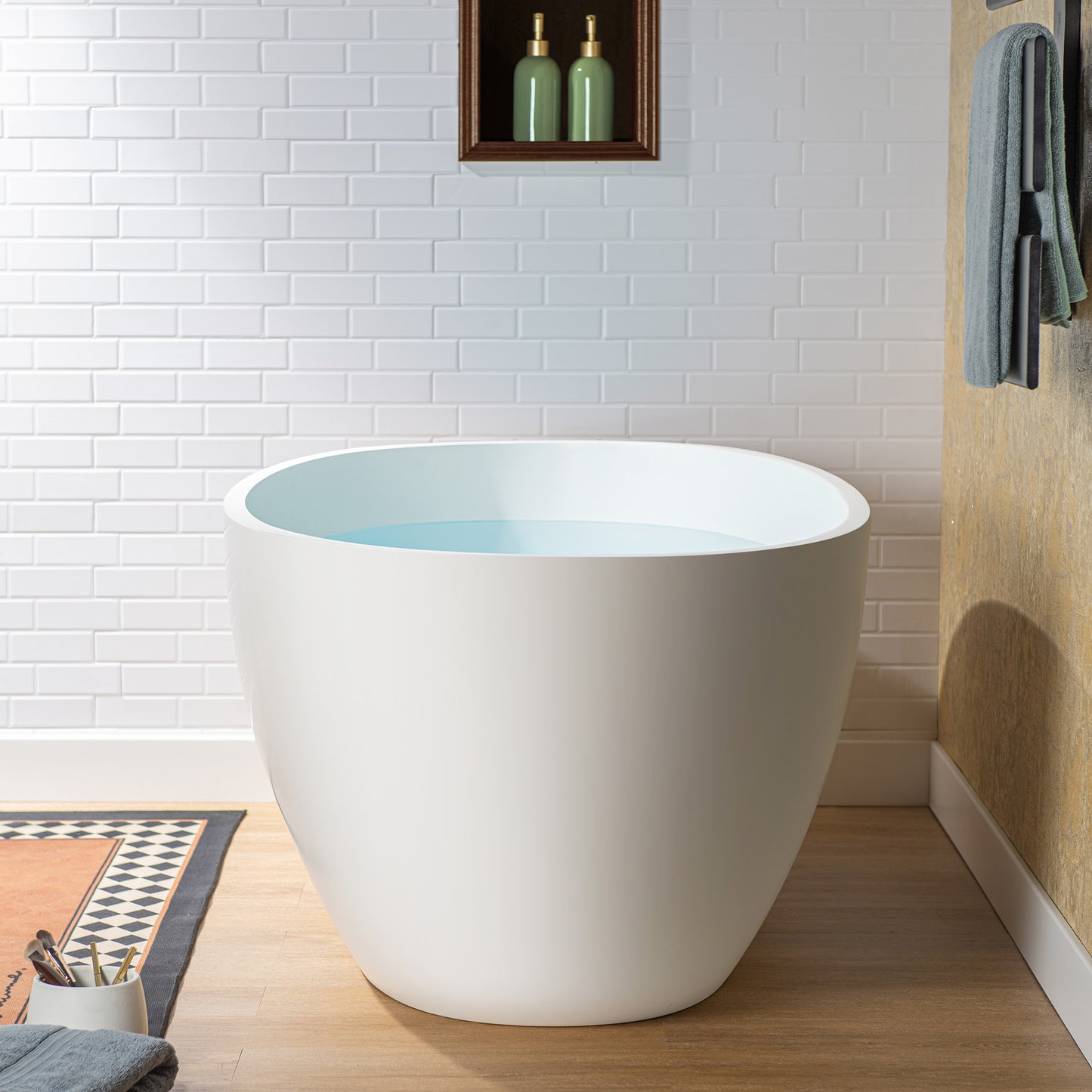 WOODBRIDGE 67" B0045-2.0 | Stone Resin Freestanding Soaking Bathtub | Matte White Solid Surface Oval Tub with Integrated Slotted Overflow & Drain