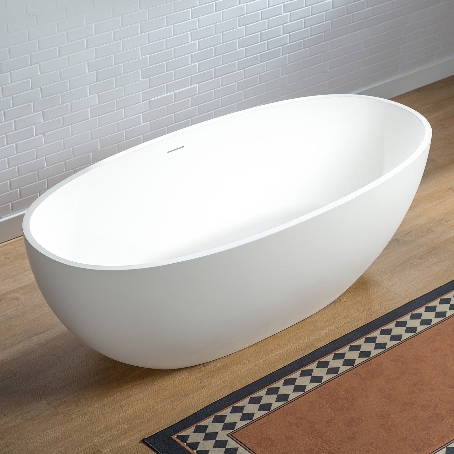 WOODBRIDGE 67" B0045-2.0 | Stone Resin Freestanding Soaking Bathtub | Matte White Solid Surface Oval Tub with Integrated Slotted Overflow & Drain