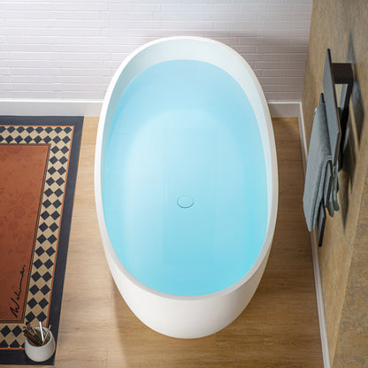 WOODBRIDGE 67" B0045-2.0 | Stone Resin Freestanding Soaking Bathtub | Matte White Solid Surface Oval Tub with Integrated Slotted Overflow & Drain