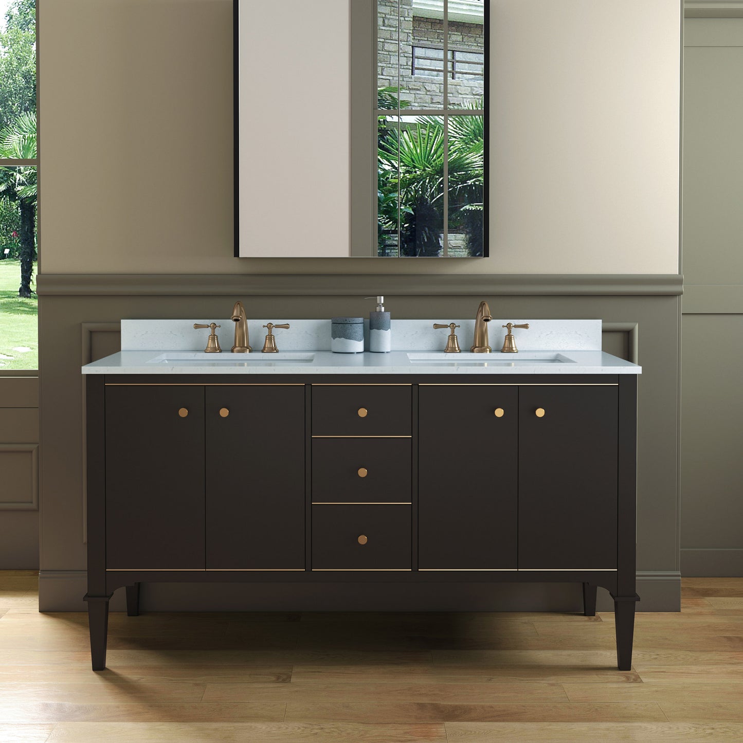 WOODBRIDGE Roma 61" Roma-6021D-Espresso | Solid Wood Bathroom Vanity | Cabinet Only, Double Sink Ready, Espresso Finish
