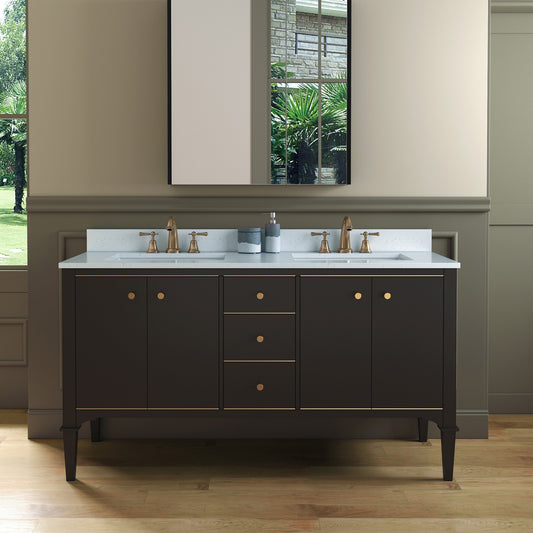 WOODBRIDGE Roma 61" Roma-6021D-Espresso | Solid Wood Bathroom Vanity | Cabinet Only, Double Sink Ready, Espresso Finish