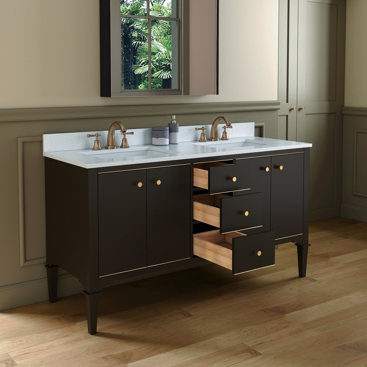 WOODBRIDGE Roma 61" Roma-6021D-Espresso | Solid Wood Bathroom Vanity | Cabinet Only, Double Sink Ready, Espresso Finish