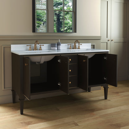 WOODBRIDGE Roma 61" Roma-6021D-Espresso | Solid Wood Bathroom Vanity | Cabinet Only, Double Sink Ready, Espresso Finish