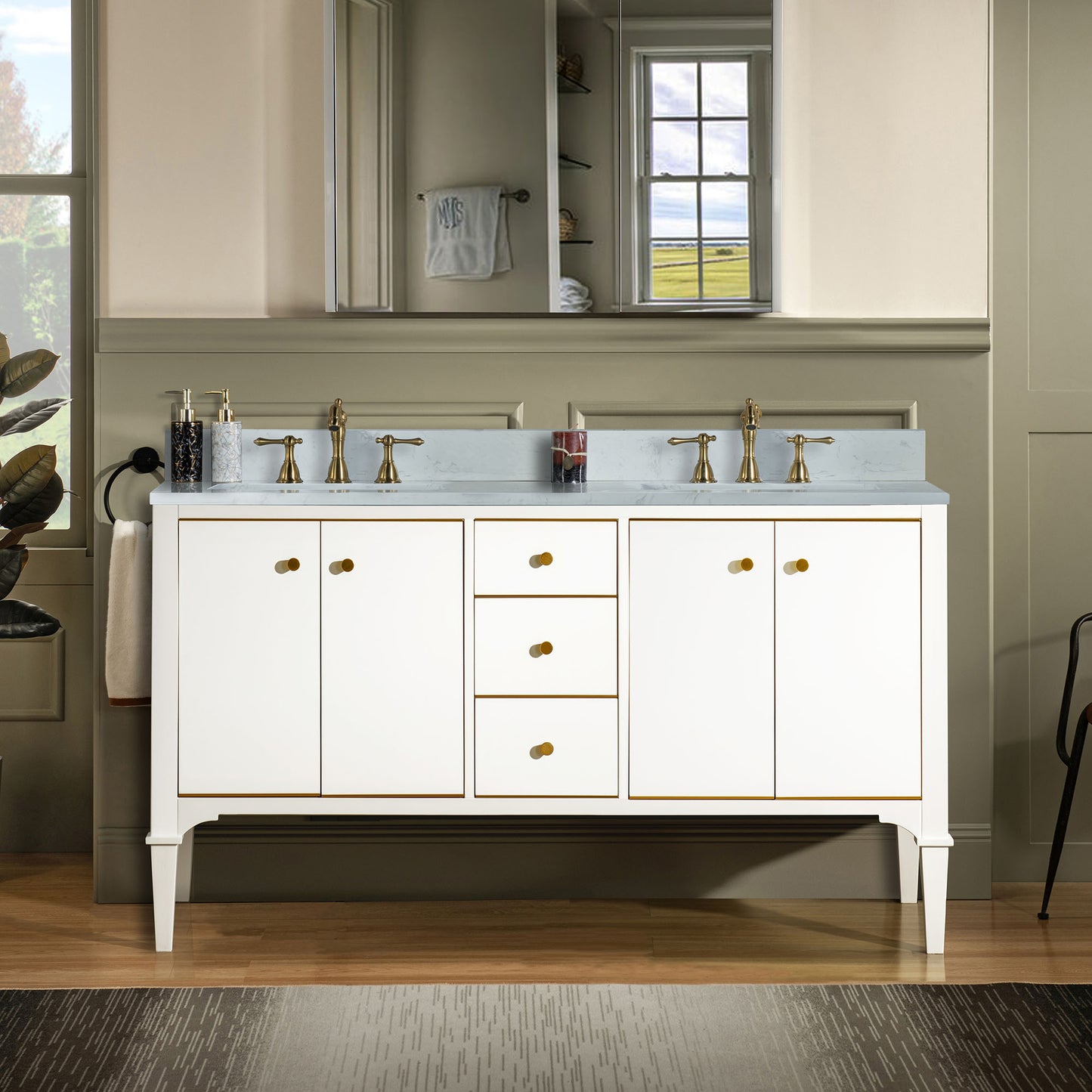WOODBRIDGE Roma 61" Roma-6021D-White | Solid Wood Bathroom Vanity | Cabinet Only, Double Sink Ready, White Finish
