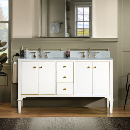 WOODBRIDGE Roma 61" Roma-6021D-White | Solid Wood Bathroom Vanity | Cabinet Only, Double Sink Ready, White Finish