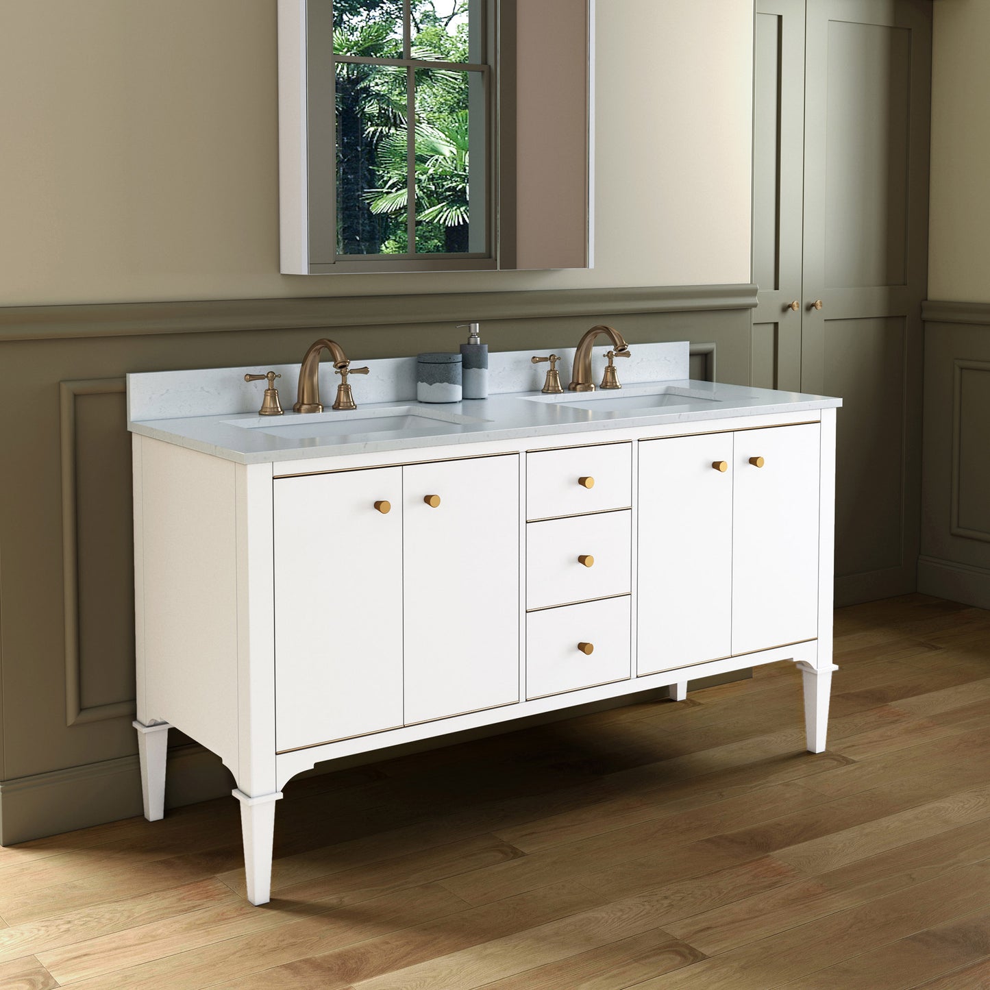 WOODBRIDGE Roma 61" Roma-6021D-White | Solid Wood Bathroom Vanity | Cabinet Only, Double Sink Ready, White Finish