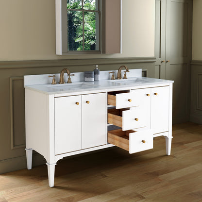WOODBRIDGE Roma 61" Roma-6021D-White | Solid Wood Bathroom Vanity | Cabinet Only, Double Sink Ready, White Finish