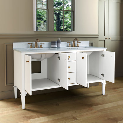 WOODBRIDGE Roma 61" Roma-6021D-White | Solid Wood Bathroom Vanity | Cabinet Only, Double Sink Ready, White Finish