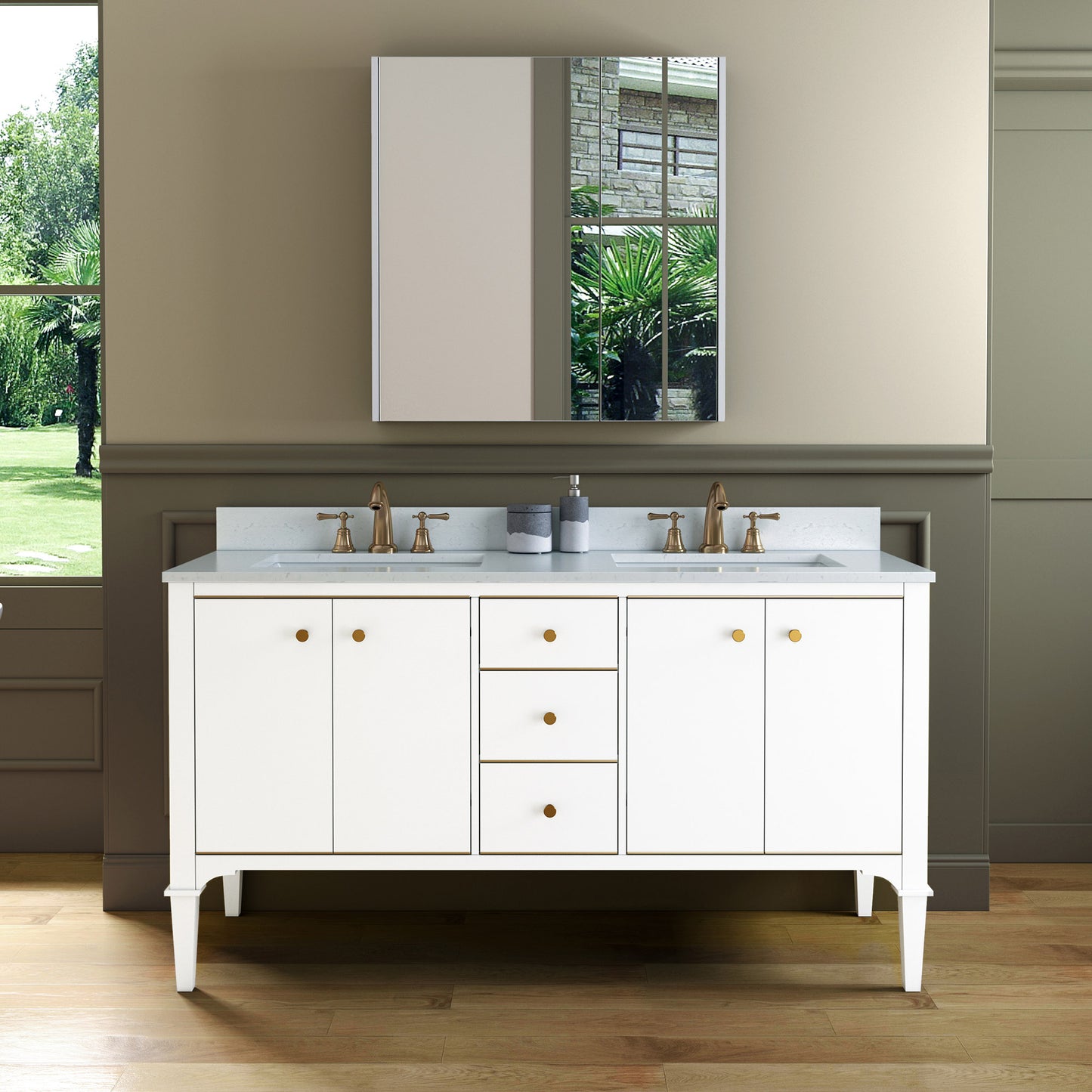 WOODBRIDGE Roma 61" Roma-6021D-White | Solid Wood Bathroom Vanity | Cabinet Only, Double Sink Ready, White Finish