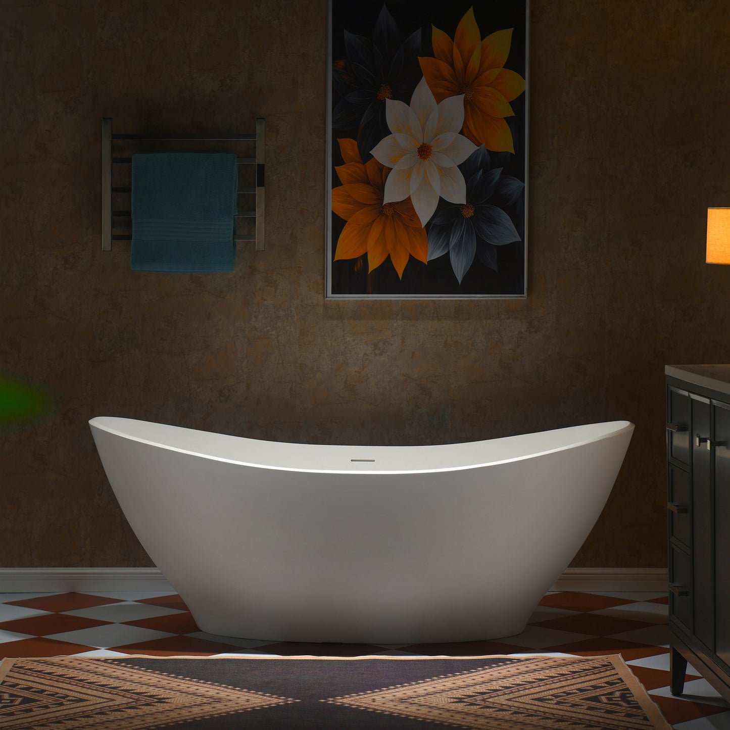 WOODBRIDGE 67" MST0804 | Luxury Contemporary Solid Surface Stone Resin Freestanding Bathtub | Matte White Modern Soaking Tub with Sleek Ergonomic Design