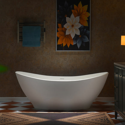 WOODBRIDGE 67" MST0804 | Luxury Contemporary Solid Surface Stone Resin Freestanding Bathtub | Matte White Modern Soaking Tub with Sleek Ergonomic Design