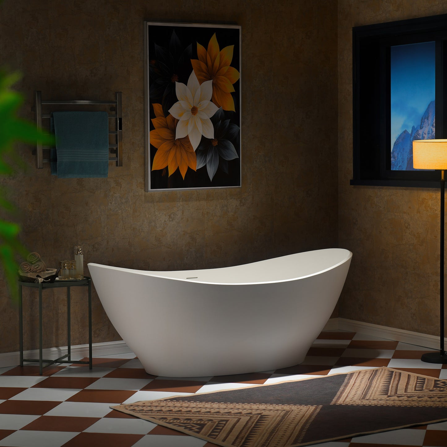 WOODBRIDGE 67" MST0804 | Luxury Contemporary Solid Surface Stone Resin Freestanding Bathtub | Matte White Modern Soaking Tub with Sleek Ergonomic Design