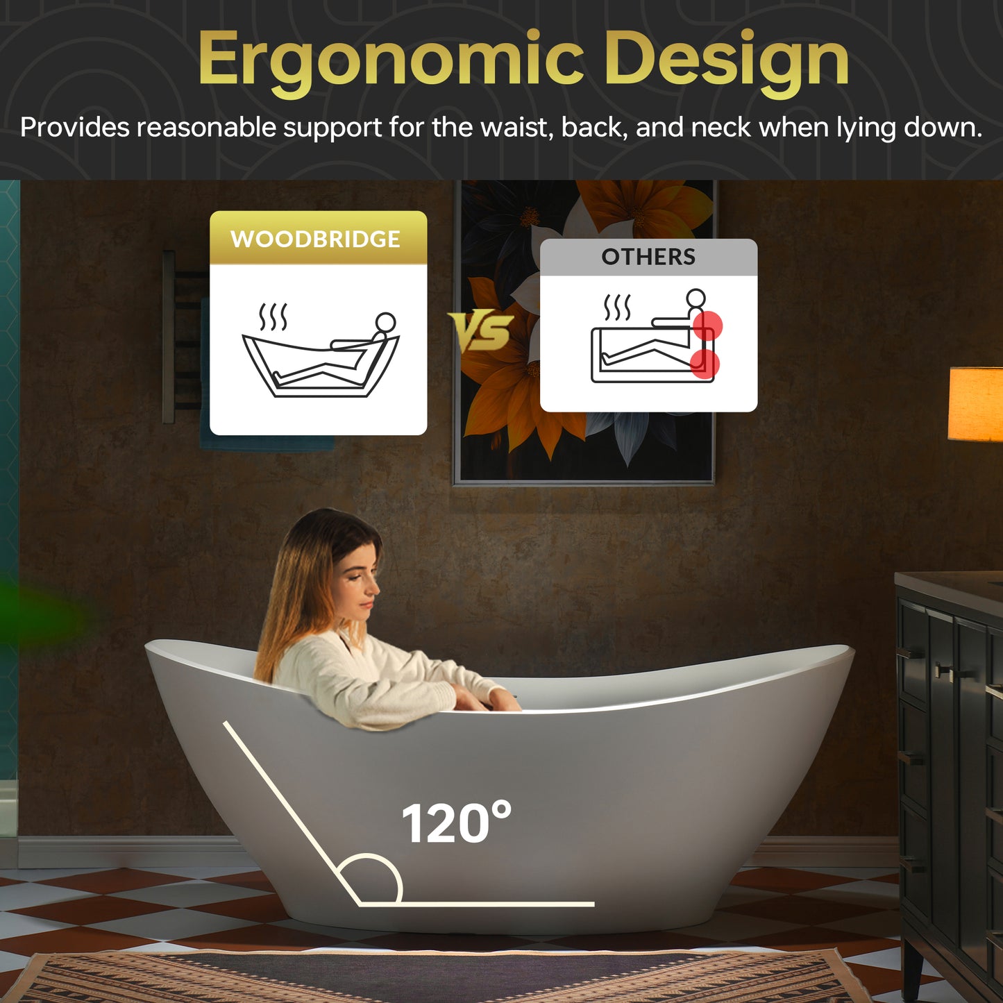 WOODBRIDGE 67" MST0804 | Luxury Contemporary Solid Surface Stone Resin Freestanding Bathtub | Matte White Modern Soaking Tub with Sleek Ergonomic Design