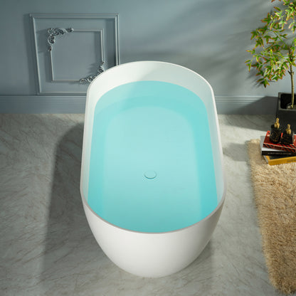 WOODBRIDGE 67" EST-0667-MW | Stone Resin Freestanding Soaking Bathtub | Matte White Solid Surface Oval Tub with Integrated Slotted Overflow & Drain