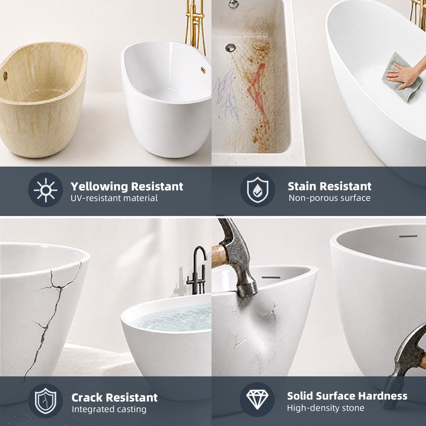 WOODBRIDGE 71" EST-0671-MW | Stone Resin Freestanding Soaking Bathtub | Matte White Modern Oval Solid Surface Tub with Integrated Slotted Overflow & Drain