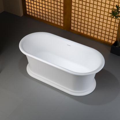 WOODBRIDGE 67" EST0637 | Stone Resin Freestanding Soaking Bathtub | Matte White Soft Oval Solid Surface Tub with Elegant Pedestal Base, Integrated Slotted Overflow & Drain