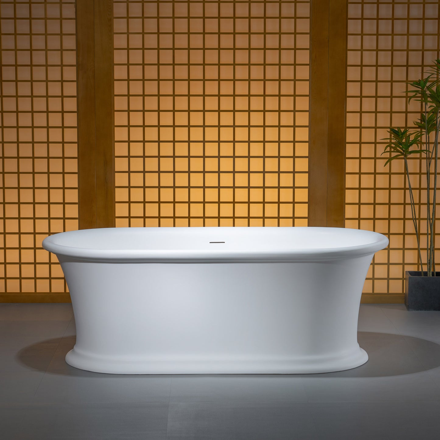 WOODBRIDGE 67" EST0637 | Stone Resin Freestanding Soaking Bathtub | Matte White Soft Oval Solid Surface Tub with Elegant Pedestal Base, Integrated Slotted Overflow & Drain