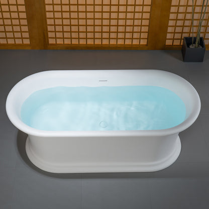 WOODBRIDGE 67" EST0637 | Stone Resin Freestanding Soaking Bathtub | Matte White Soft Oval Solid Surface Tub with Elegant Pedestal Base, Integrated Slotted Overflow & Drain