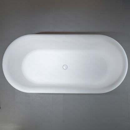 WOODBRIDGE 67" EST0637 | Stone Resin Freestanding Soaking Bathtub | Matte White Soft Oval Solid Surface Tub with Elegant Pedestal Base, Integrated Slotted Overflow & Drain