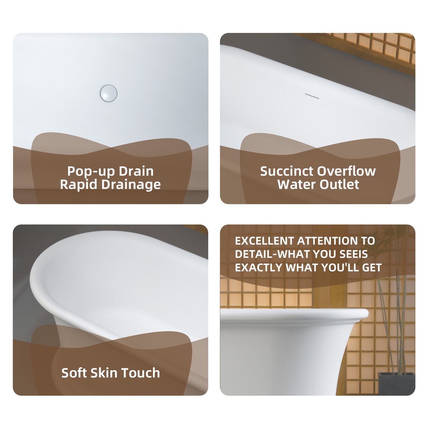 WOODBRIDGE 67" EST0637 | Stone Resin Freestanding Soaking Bathtub | Matte White Soft Oval Solid Surface Tub with Elegant Pedestal Base, Integrated Slotted Overflow & Drain