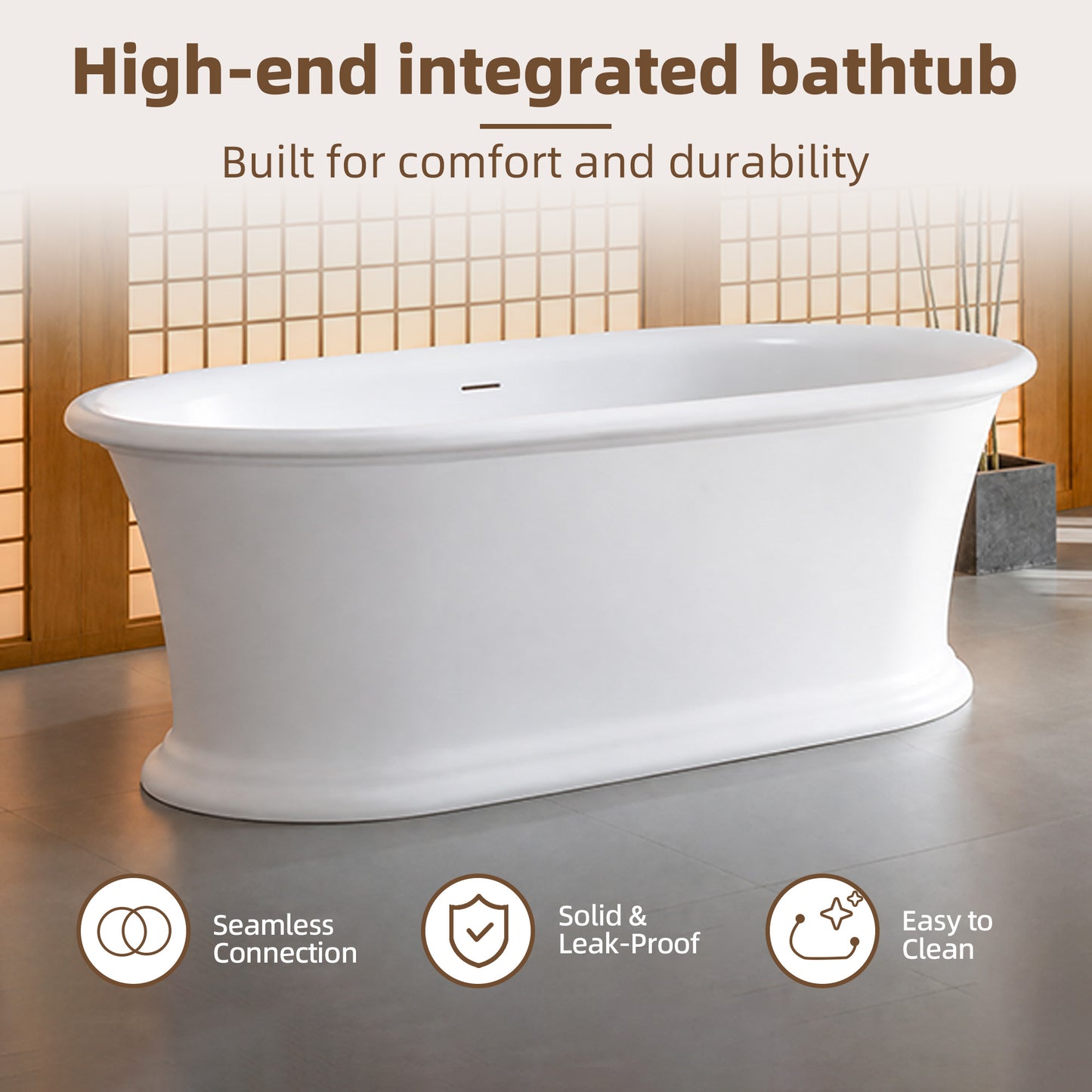 WOODBRIDGE 67" EST0637 | Stone Resin Freestanding Soaking Bathtub | Matte White Soft Oval Solid Surface Tub with Elegant Pedestal Base, Integrated Slotted Overflow & Drain