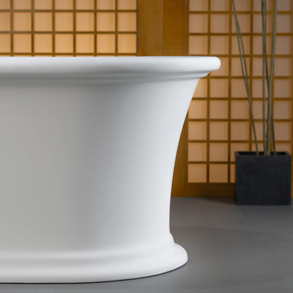 WOODBRIDGE 67" EST0637 | Stone Resin Freestanding Soaking Bathtub | Matte White Soft Oval Solid Surface Tub with Elegant Pedestal Base, Integrated Slotted Overflow & Drain