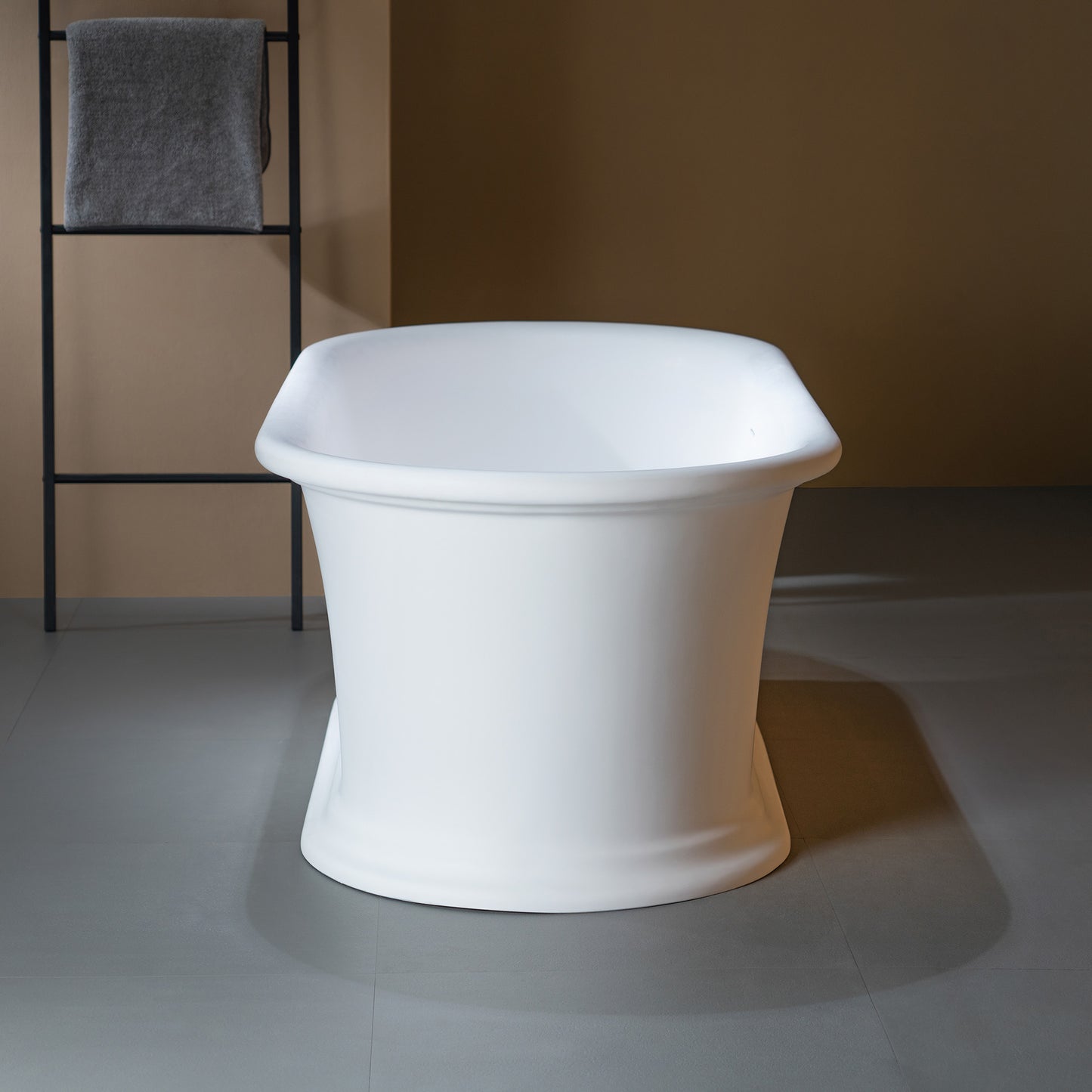 WOODBRIDGE 67" EST0637 | Stone Resin Freestanding Soaking Bathtub | Matte White Soft Oval Solid Surface Tub with Elegant Pedestal Base, Integrated Slotted Overflow & Drain