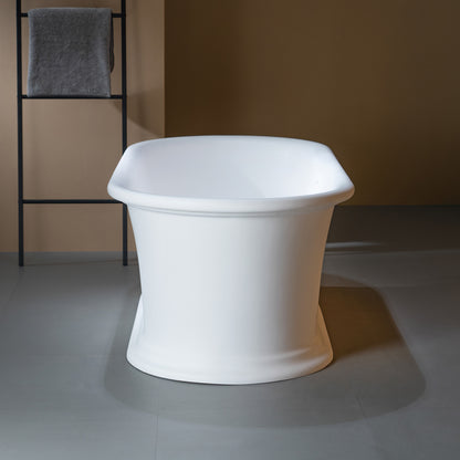 WOODBRIDGE 67" EST0637 | Stone Resin Freestanding Soaking Bathtub | Matte White Soft Oval Solid Surface Tub with Elegant Pedestal Base, Integrated Slotted Overflow & Drain
