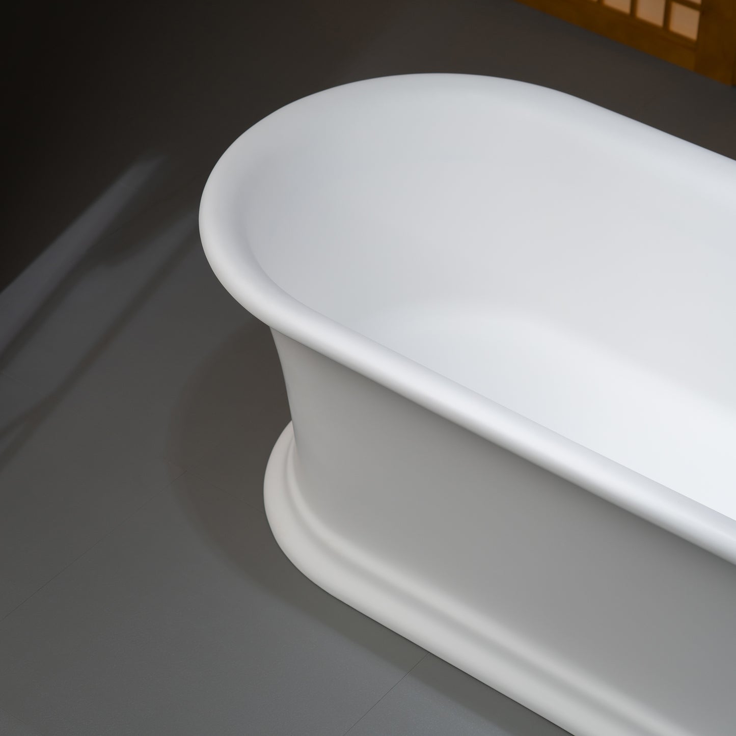 WOODBRIDGE 67" EST0637 | Stone Resin Freestanding Soaking Bathtub | Matte White Soft Oval Solid Surface Tub with Elegant Pedestal Base, Integrated Slotted Overflow & Drain