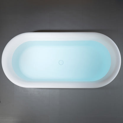 WOODBRIDGE 67" EST0637 | Stone Resin Freestanding Soaking Bathtub | Matte White Soft Oval Solid Surface Tub with Elegant Pedestal Base, Integrated Slotted Overflow & Drain