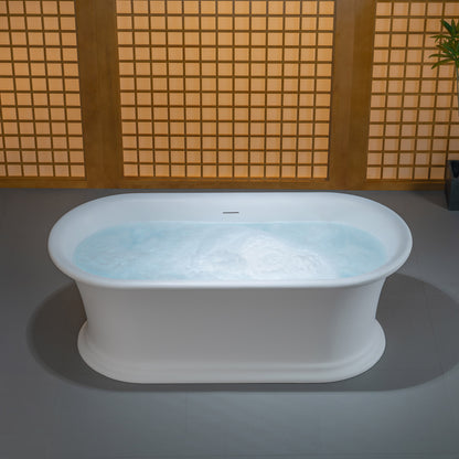 WOODBRIDGE 67" EST0637 | Stone Resin Freestanding Soaking Bathtub | Matte White Soft Oval Solid Surface Tub with Elegant Pedestal Base, Integrated Slotted Overflow & Drain