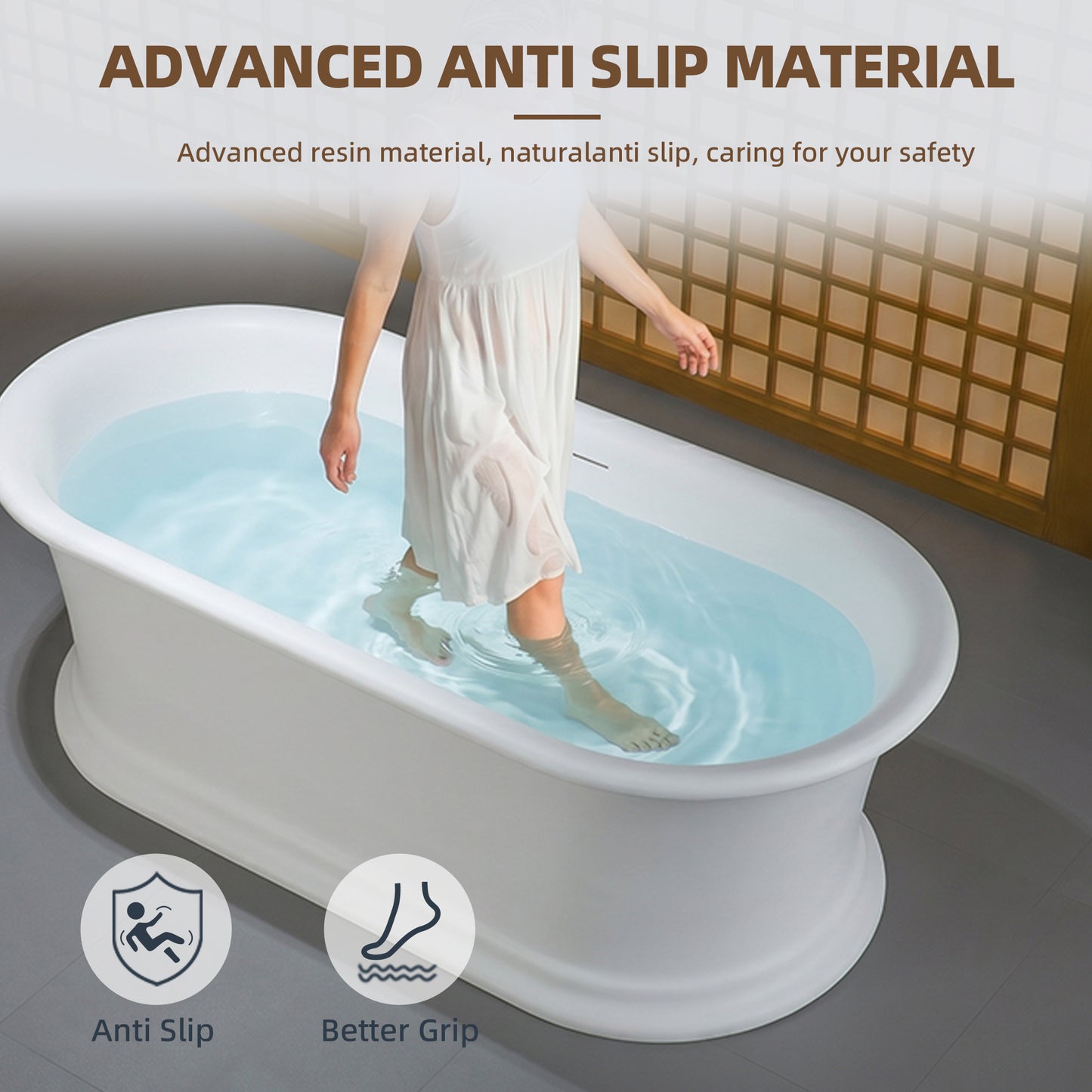 WOODBRIDGE 67" EST0637 | Stone Resin Freestanding Soaking Bathtub | Matte White Soft Oval Solid Surface Tub with Elegant Pedestal Base, Integrated Slotted Overflow & Drain