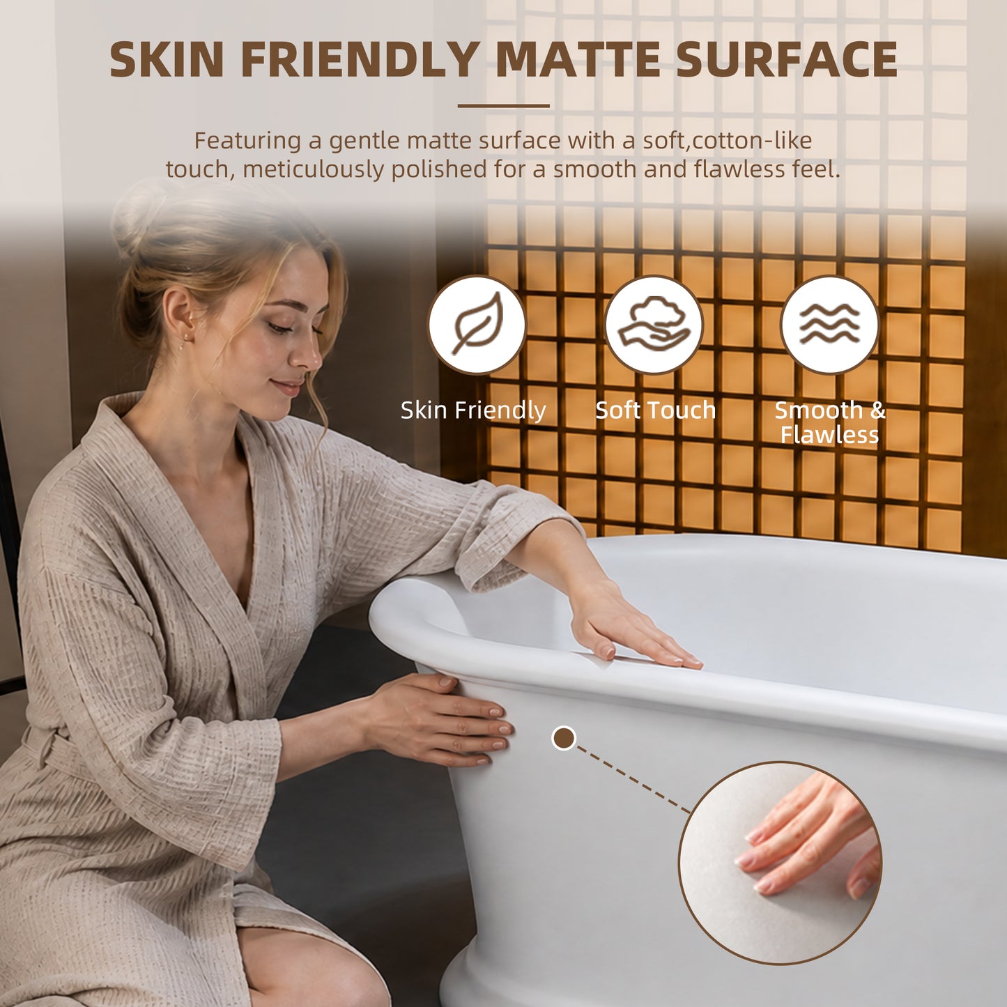 WOODBRIDGE 67" EST0637 | Stone Resin Freestanding Soaking Bathtub | Matte White Soft Oval Solid Surface Tub with Elegant Pedestal Base, Integrated Slotted Overflow & Drain
