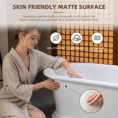 WOODBRIDGE 67" EST0637 | Stone Resin Freestanding Soaking Bathtub | Matte White Soft Oval Solid Surface Tub with Elegant Pedestal Base, Integrated Slotted Overflow & Drain