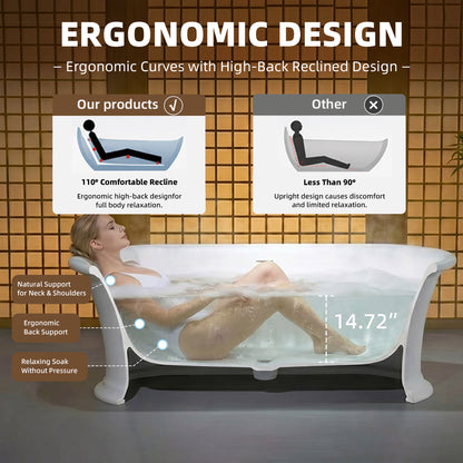 WOODBRIDGE 67" EST0637 | Stone Resin Freestanding Soaking Bathtub | Matte White Soft Oval Solid Surface Tub with Elegant Pedestal Base, Integrated Slotted Overflow & Drain