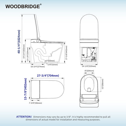 WOODBRIDGE EBT510 | Smart Toilet | Auto Open/Close, Heated Seat | 1000g MaP Flush | 3 Speed Air Dryer